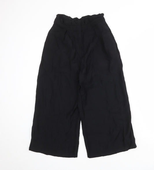Topshop Womens Black Viscose Cropped Trousers Size 6 Regular Zip