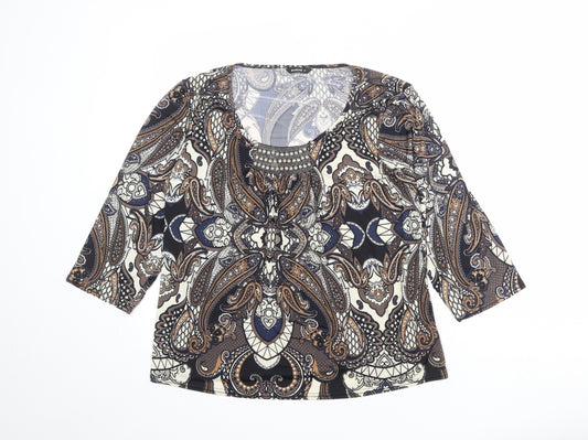 Roman Womens Multicoloured Paisley Polyester Basic Blouse Size 18 Scoop Neck - Embellished Neckline
