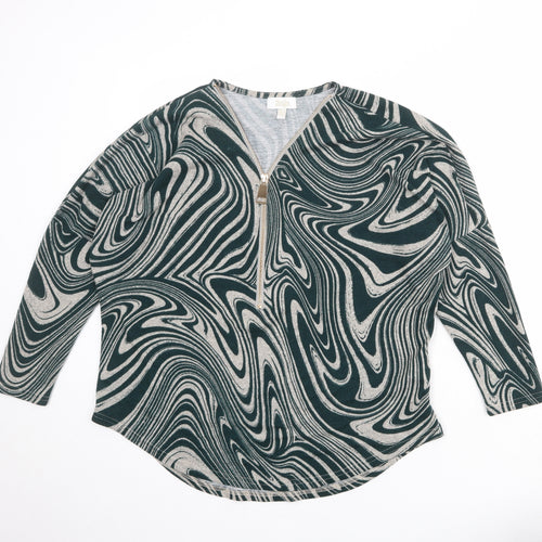 Stella Morgan Womens Grey V-Neck Geometric Polyester Pullover Jumper Size 12 - Marble Print Zip
