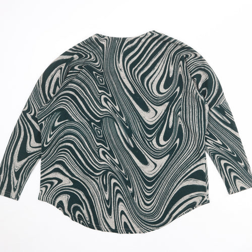 Stella Morgan Womens Grey V-Neck Geometric Polyester Pullover Jumper Size 12 - Marble Print Zip