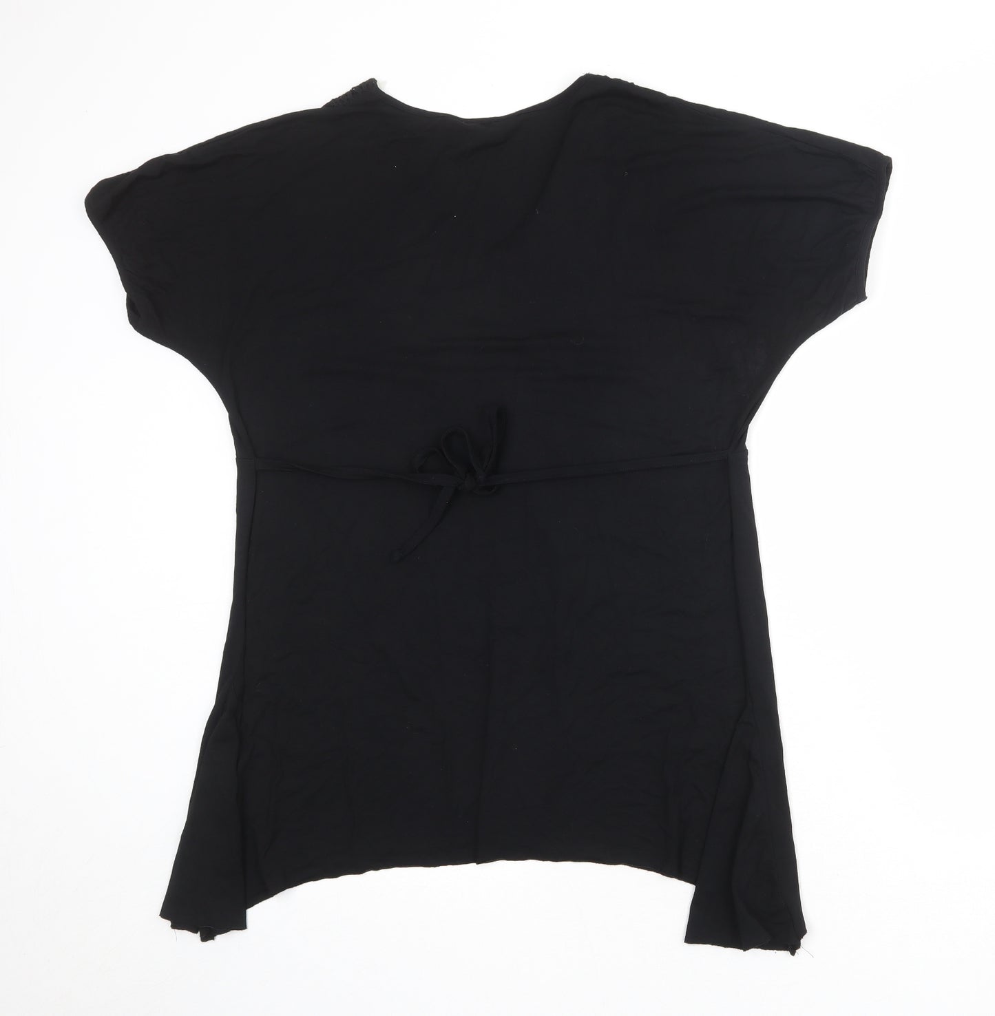 Yours Womens Black Viscose Basic T-Shirt Size 18 V-Neck - Asymmetric Crocheted Lace Trim