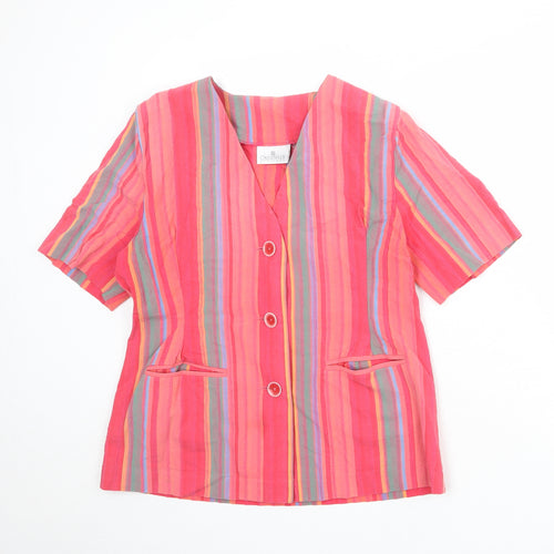 Original Womens Multicoloured Striped 100% Cotton Basic Button-Up Size 14 V-Neck