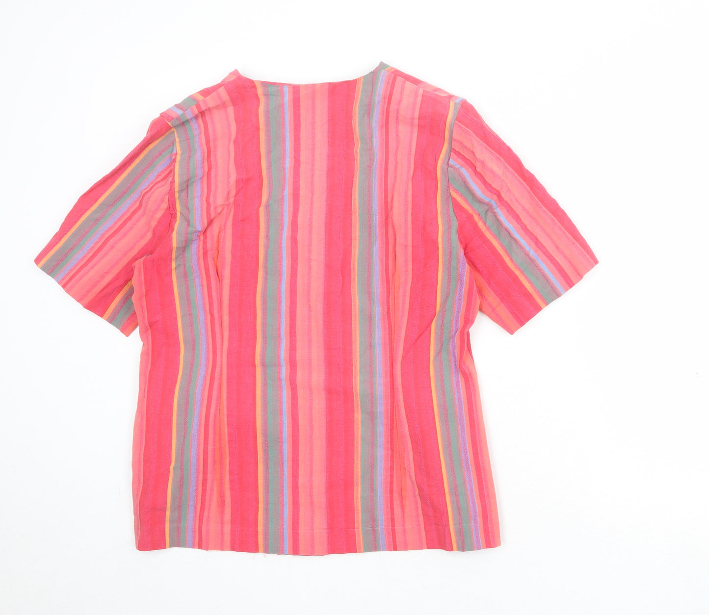 Original Womens Multicoloured Striped 100% Cotton Basic Button-Up Size 14 V-Neck