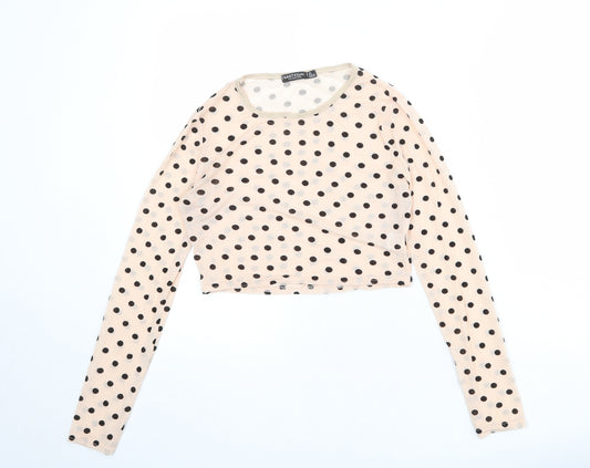 Nasty Gal Womens Pink Polka Dot Polyester Cropped T-Shirt Size 8 Boat Neck