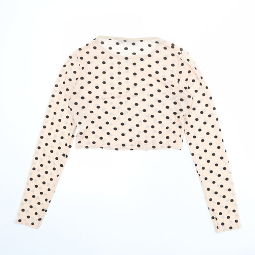 Nasty Gal Womens Pink Polka Dot Polyester Cropped T-Shirt Size 8 Boat Neck