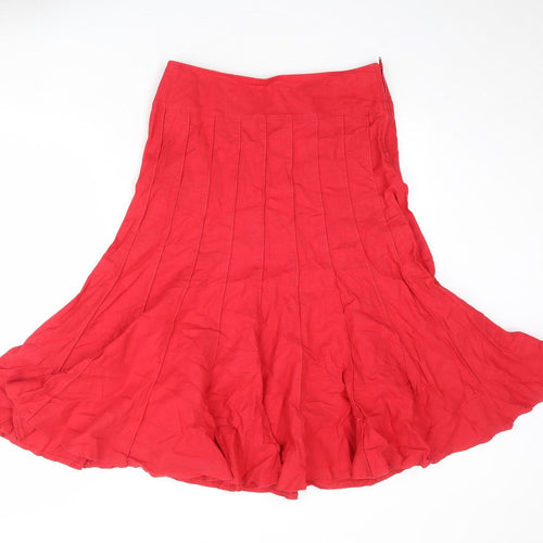 Marks and Spencer Womens Red Linen Swing Skirt Size 12 Zip