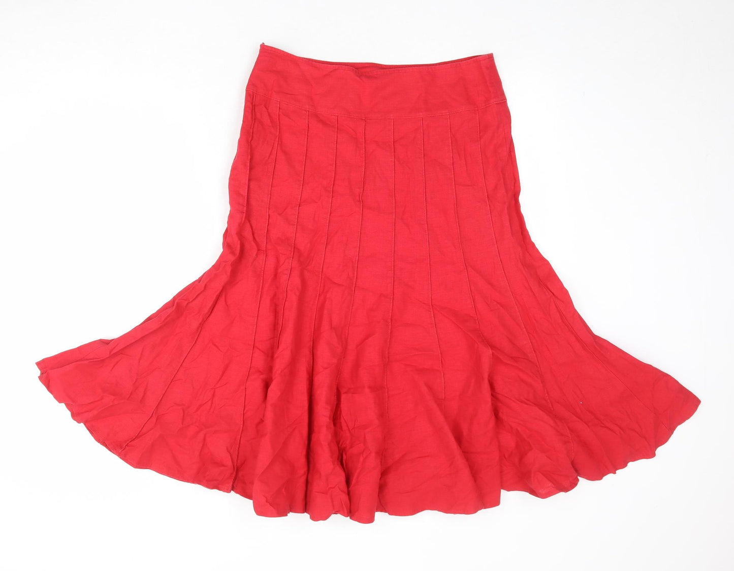 Marks and Spencer Womens Red Linen Swing Skirt Size 12 Zip