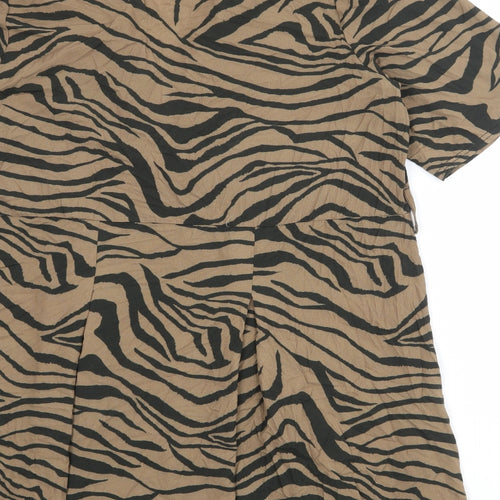 PRETTYLITTLETHING Womens Brown Animal Print Polyester Basic Blouse Size 16 V-Neck - Zebra Print