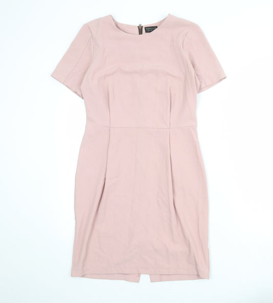 Topshop Womens Pink Polyester Shift Size 12 Round Neck Zip