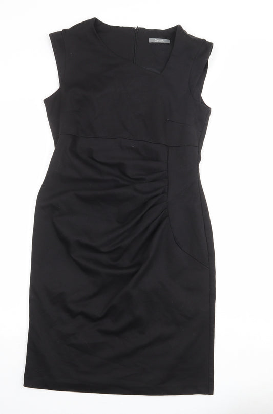 South Womens Black Polyester Shift Size 12 V-Neck Zip - Asymmetric Neckline