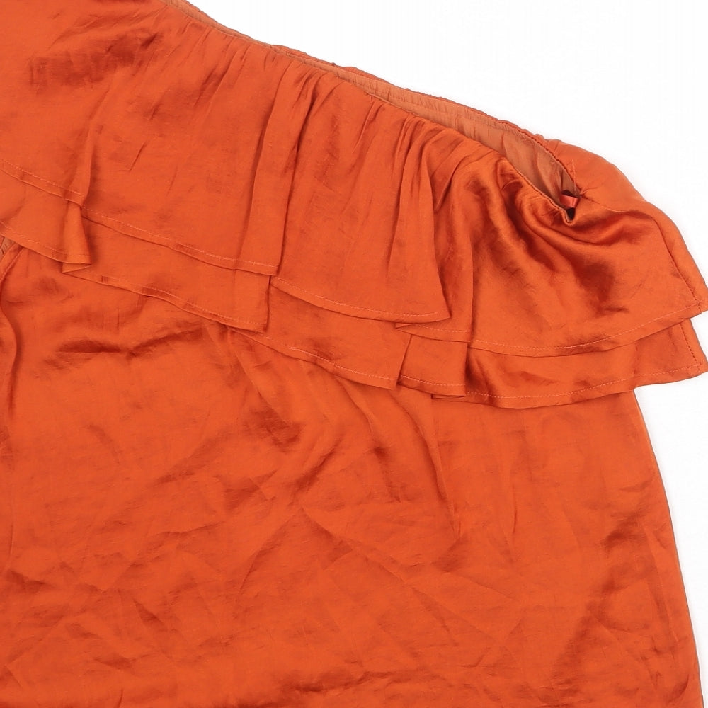 Soaked in Luxury Womens Orange Polyester Basic Blouse Size M One Shoulder
