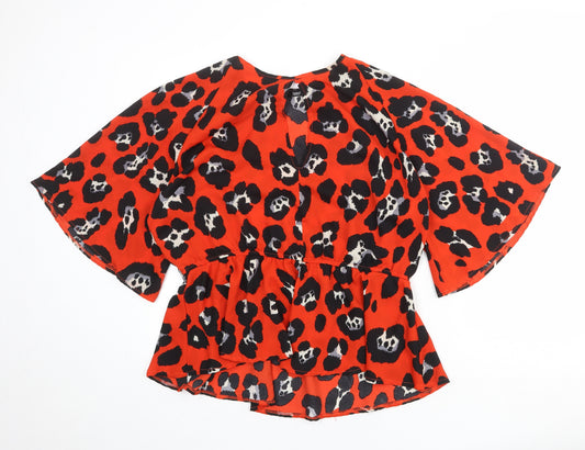 Boohoo Womens Orange Animal Print Polyester Basic Blouse Size 20 Round Neck - Leopard Print