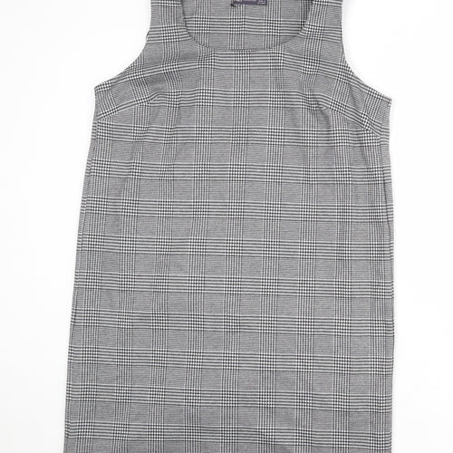 Marks and Spencer Womens Grey Check Polyester A-Line Size 14 Round Neck Pullover