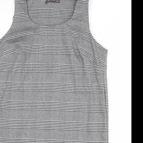 Marks and Spencer Womens Grey Check Polyester A-Line Size 14 Round Neck Pullover