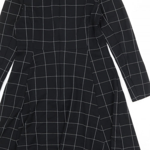 Marks and Spencer Womens Black Check Viscose Trapeze & Swing Size 12 Round Neck Zip