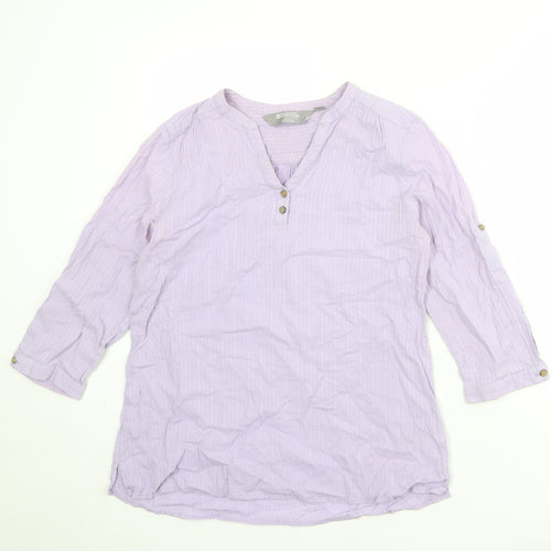 Mountain Warehouse Womens Purple Striped 100% Cotton Basic Blouse Size 12 V-Neck