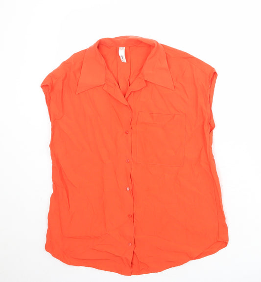 Mango Womens Orange Polyester Basic Button-Up Size 6 Collared