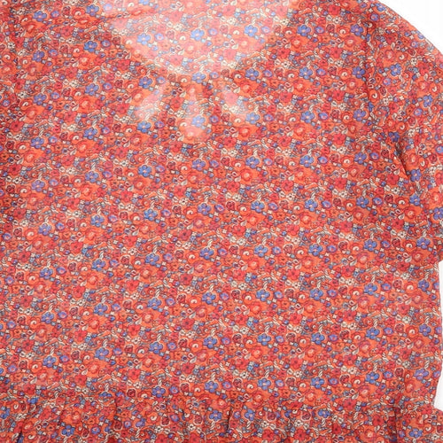 NEXT Womens Red Floral Polyester Basic T-Shirt Size 14 Round Neck
