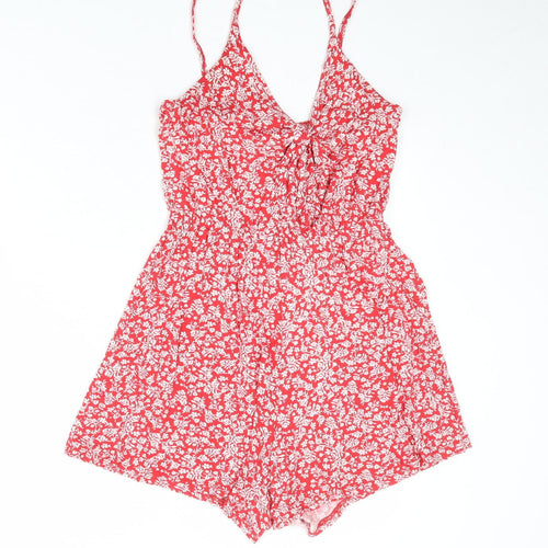 Miss Selfridge Womens Red Floral Viscose Playsuit One-Piece Size 10 Pullover