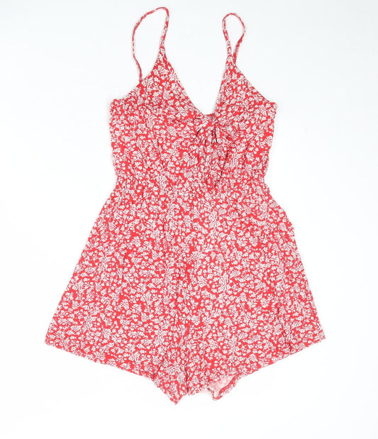 Miss Selfridge Womens Red Floral Viscose Playsuit One-Piece Size 10 Pullover