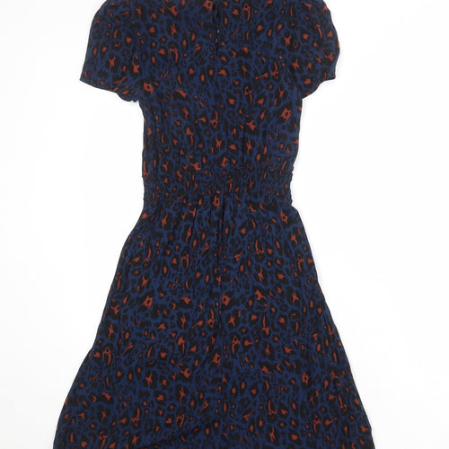 Apricot Womens Blue Animal Print Viscose T-Shirt Dress Size 10 Round Neck Button - Leopard pattern