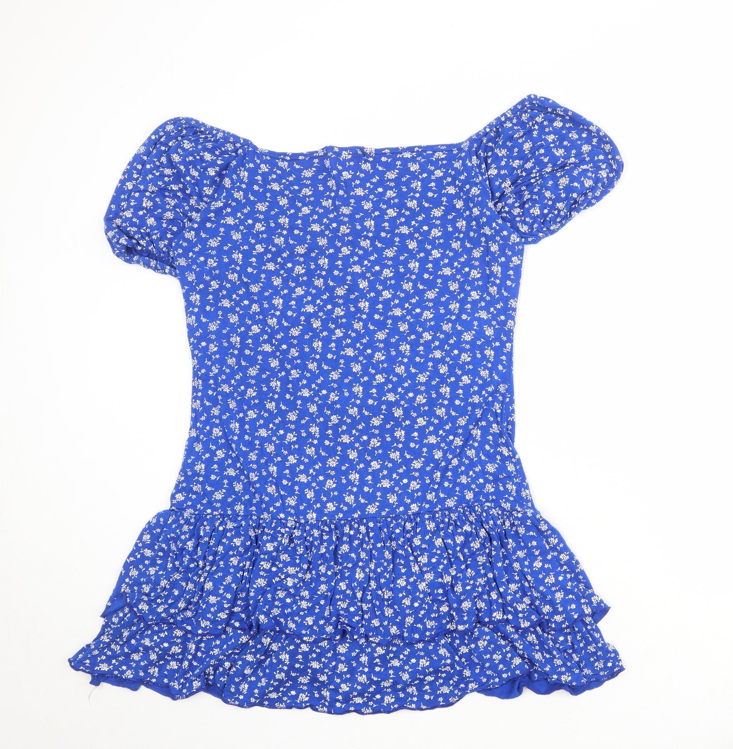 Quiz Womens Blue Floral Viscose Skater Dress Size 16 V-Neck Pullover
