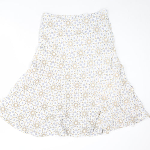 Per Una Womens White Geometric Linen Swing Skirt Size 16 Zip
