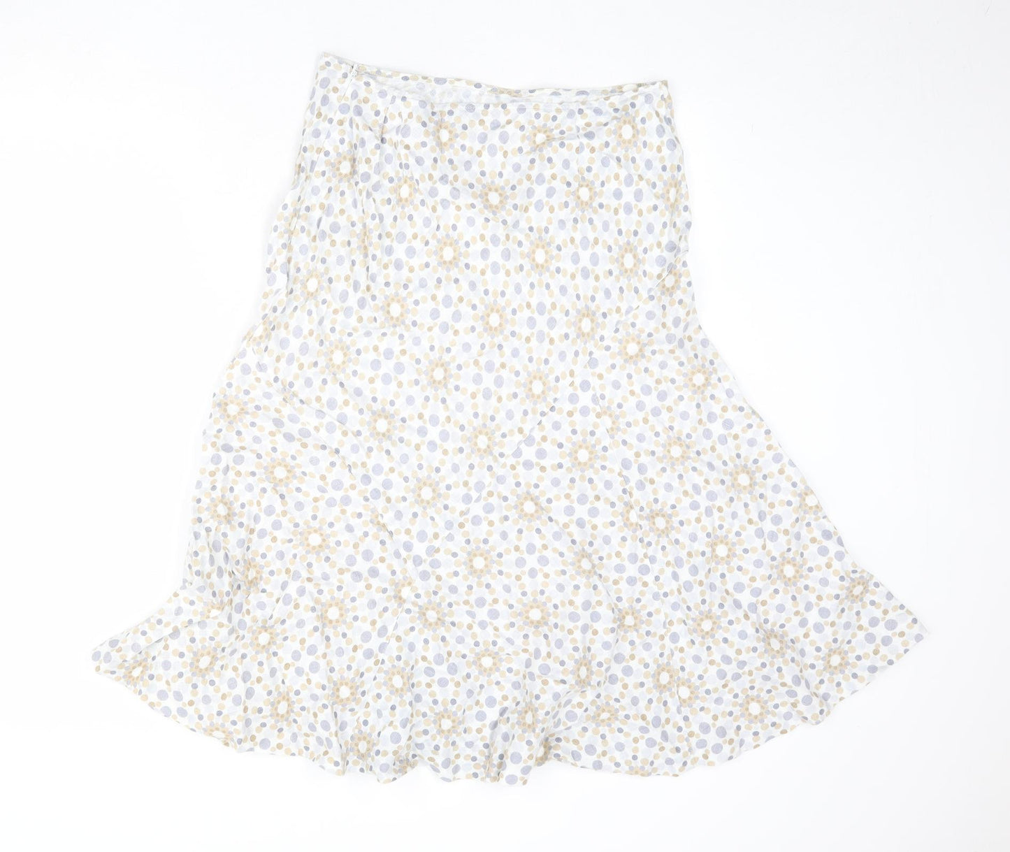 Per Una Womens White Geometric Linen Swing Skirt Size 16 Zip