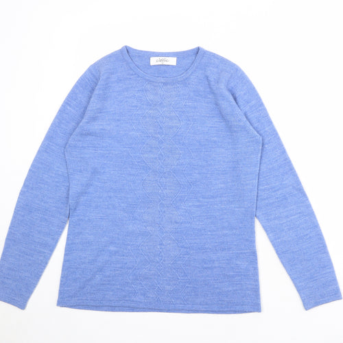 Classic Womens Blue Round Neck Acrylic Pullover Jumper Size 12