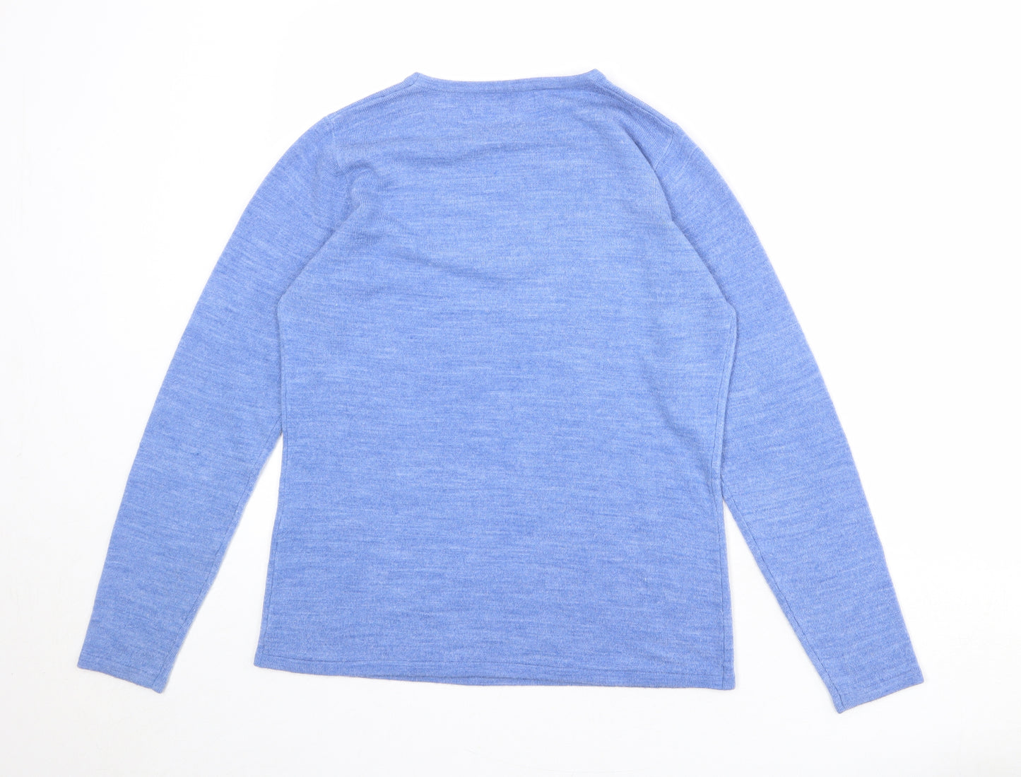 Classic Womens Blue Round Neck Acrylic Pullover Jumper Size 12