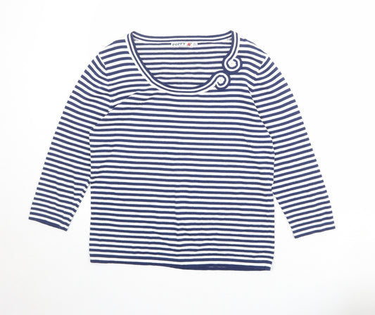 Poppy Womens Blue Scoop Neck Striped 100% Cotton Pullover Jumper Size 12