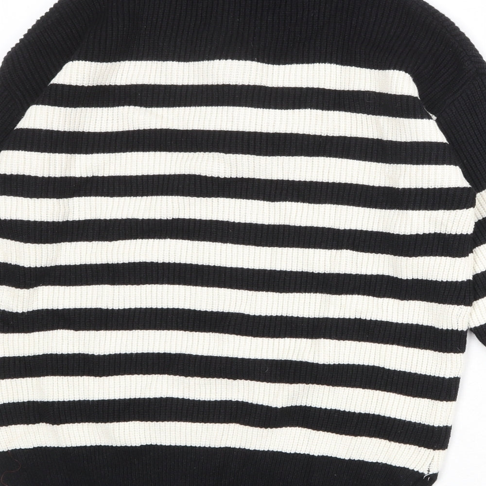 Izabel London Womens Black Collared Striped Viscose Pullover Jumper Size 10