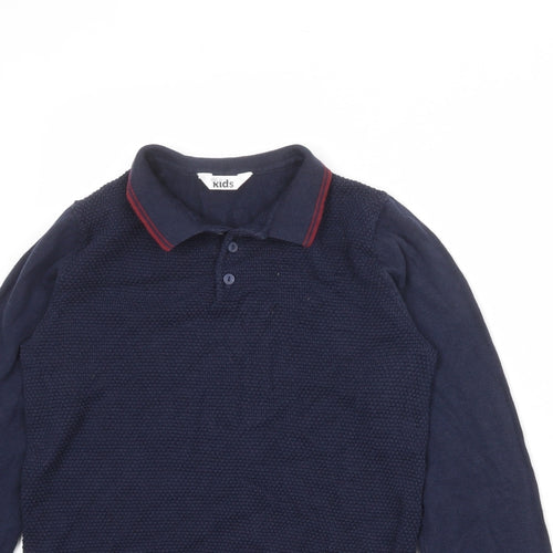 M&Co Boys Blue 100% Cotton Basic Polo Size 9-10 Years Collared Button