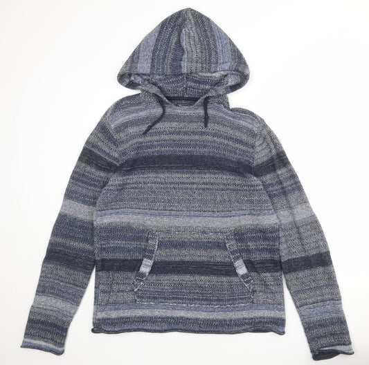 Abercrombie & Fitch Mens Blue Striped Cotton Pullover Hoodie Size M