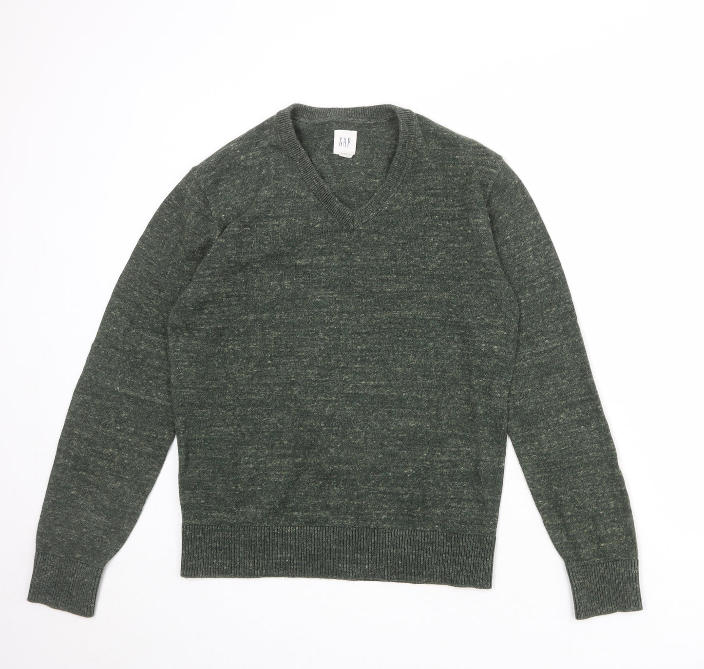 Gap Mens Green V-Neck Cotton Pullover Jumper Size XS Long Sleeve
