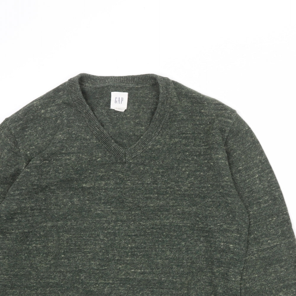 Gap Mens Green V-Neck Cotton Pullover Jumper Size XS Long Sleeve