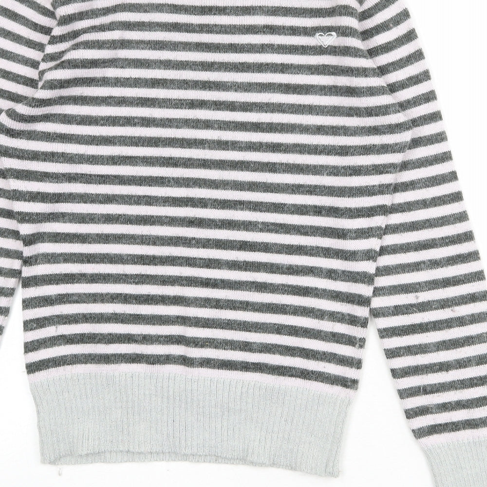 ROXY Womens Grey Round Neck Striped Acrylic Pullover Jumper Size M