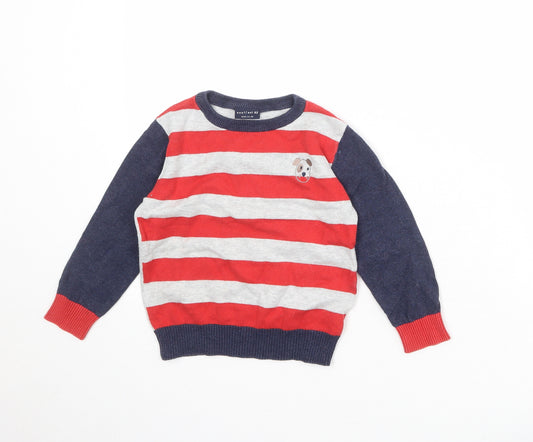 NEXT Boys Multicoloured Round Neck Striped 100% Cotton Pullover Jumper Size 3-4 Years Pullover - Dog Print