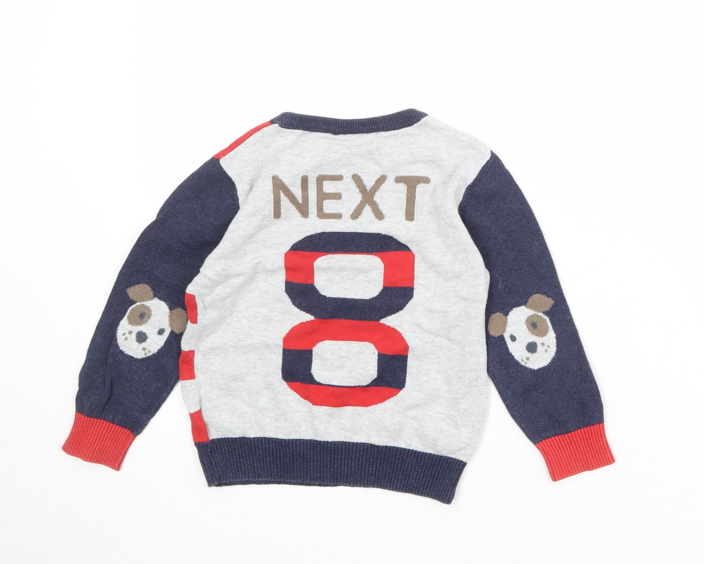 NEXT Boys Multicoloured Round Neck Striped 100% Cotton Pullover Jumper Size 3-4 Years Pullover - Dog Print