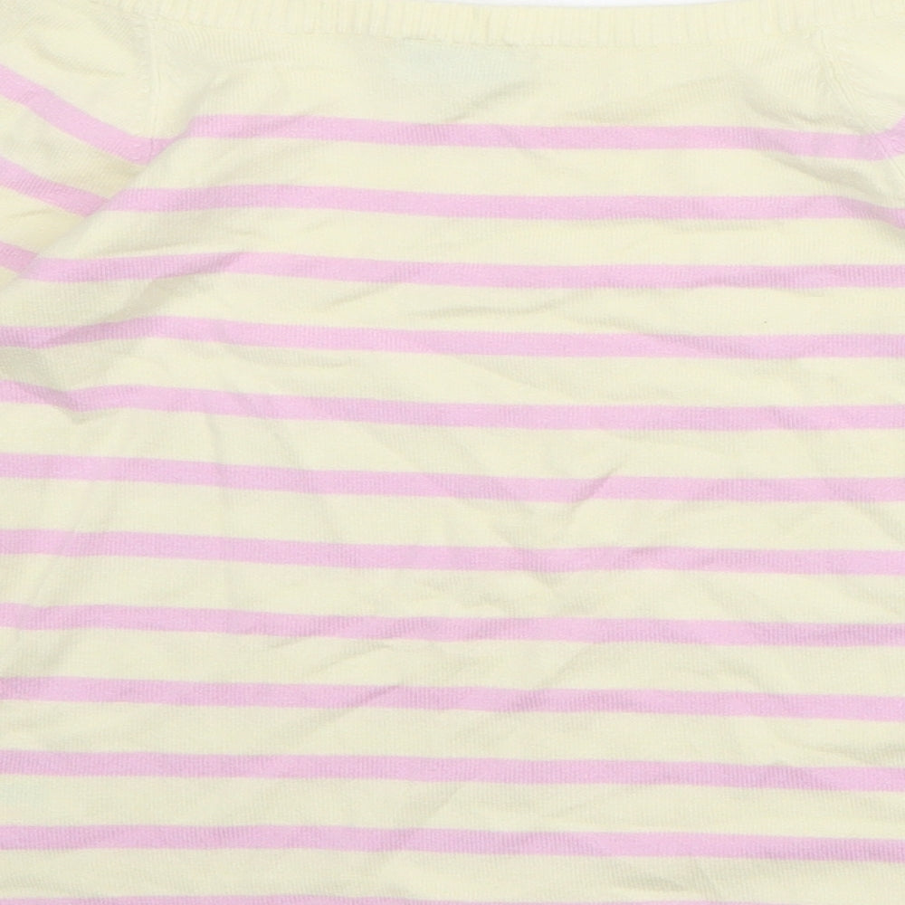 Oasis Womens Yellow Boat Neck Striped Cotton Pullover Jumper Size 8