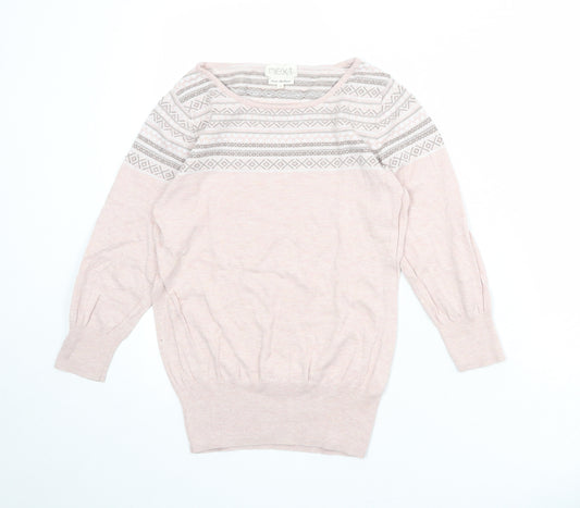 NEXT Womens Pink Round Neck Geometric Cotton Pullover Jumper Size 10