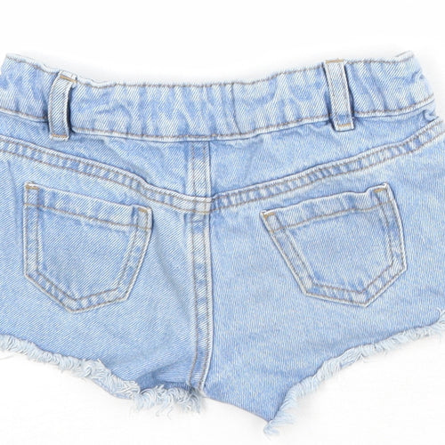 Marks and Spencer Girls Blue 100% Cotton Cut-Off Shorts Size 2-3 Years Regular Zip - Palm Trees