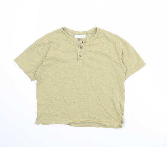 Zara Boys Brown 100% Cotton Basic T-Shirt Size 9-10 Years Round Neck Button