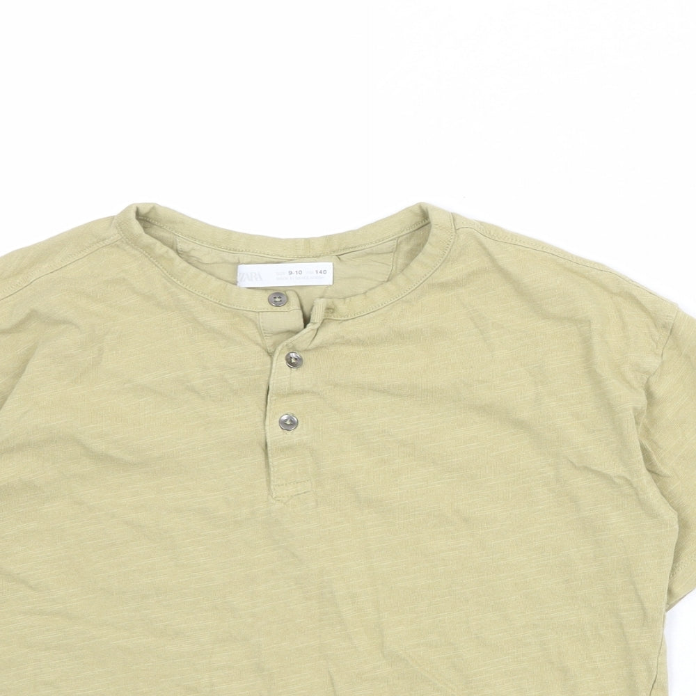 Zara Boys Brown 100% Cotton Basic T-Shirt Size 9-10 Years Round Neck Button