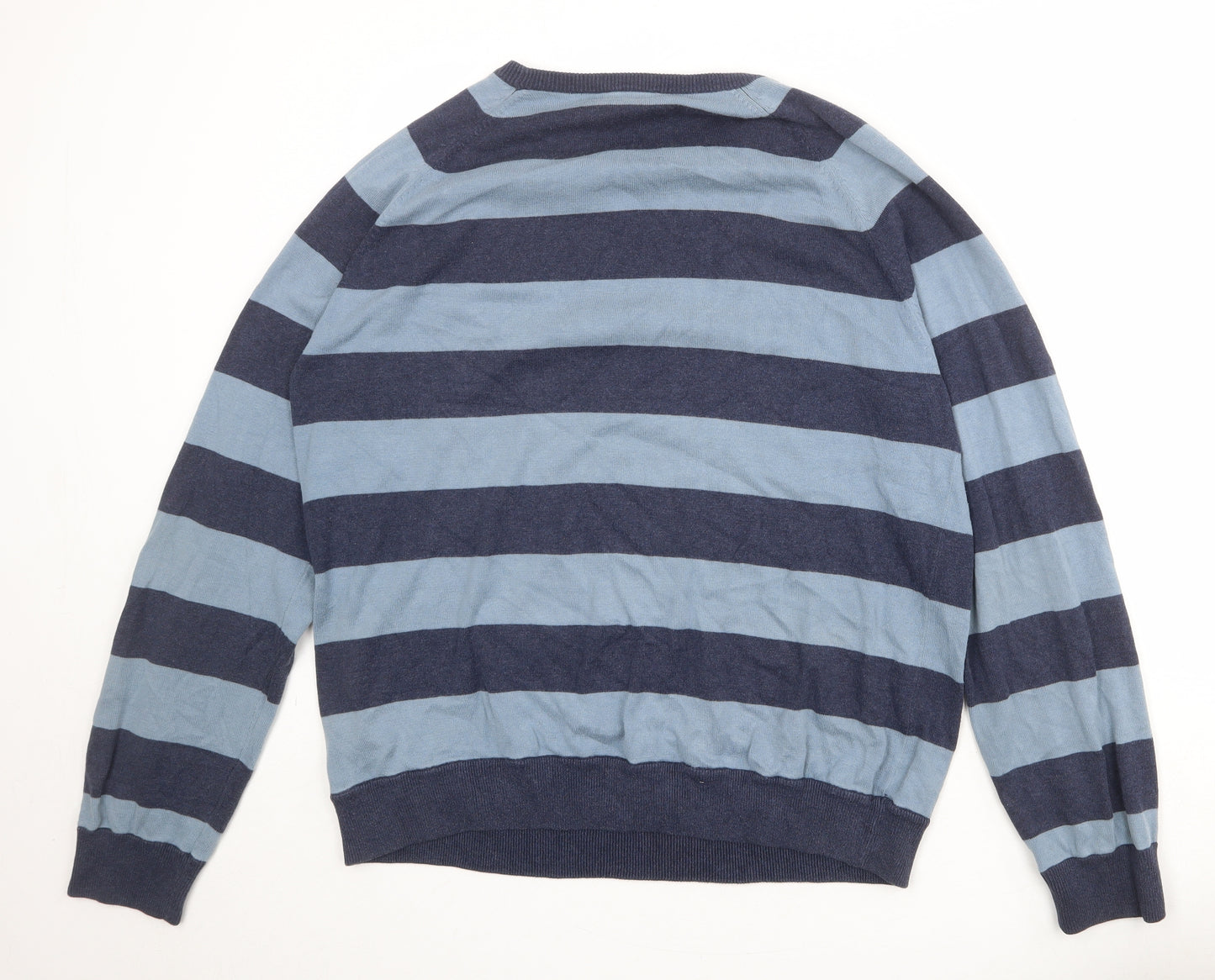 Burton Mens Blue Round Neck Striped Cotton Pullover Jumper Size 2XL Long Sleeve