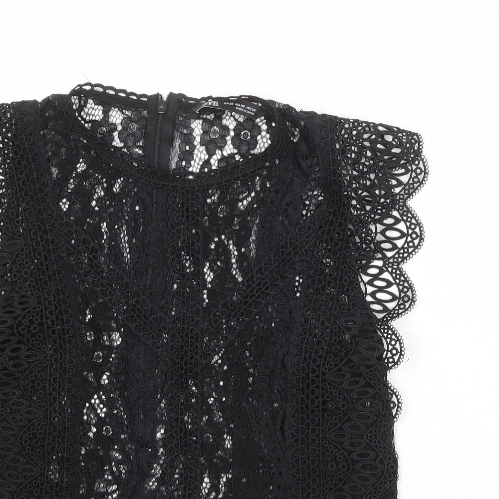Zara Womens Black Polyester Basic Tank Size XS Round Neck