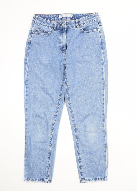 NEXT Womens Blue Cotton Mom Jeans Size 8 Regular Zip