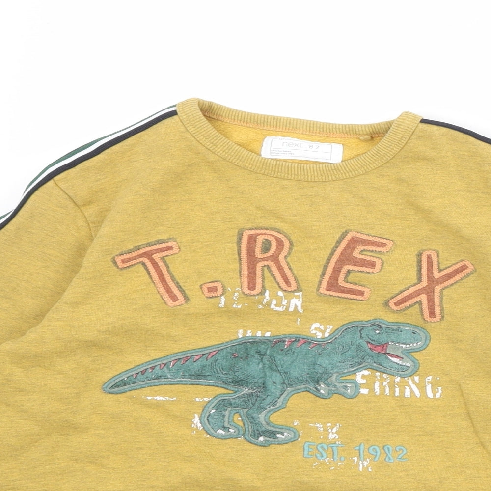 NEXT Boys Yellow Cotton Pullover Sweatshirt Size 8 Years Pullover - T-Rex