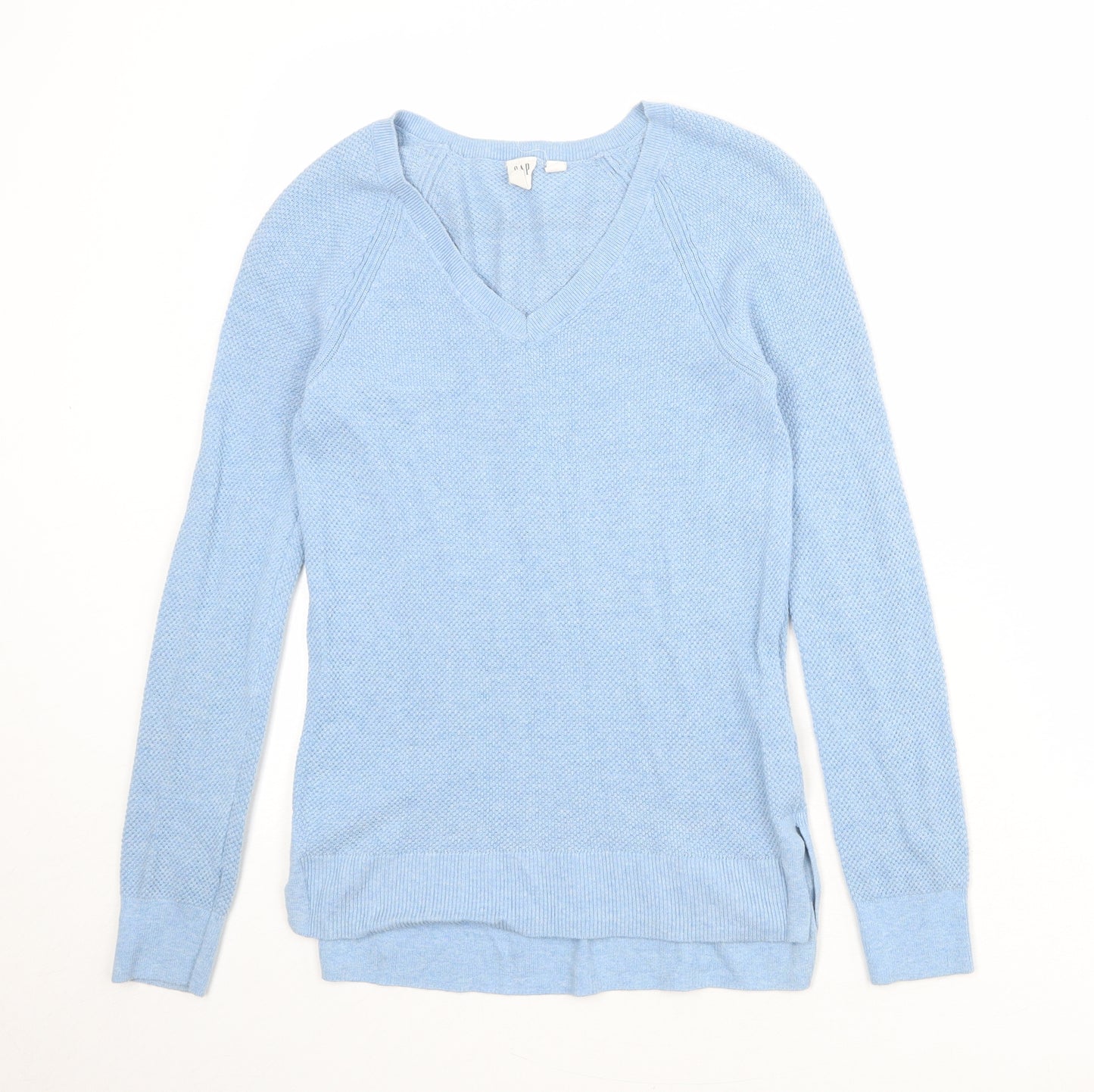 Gap Womens Blue V-Neck Cotton Pullover Jumper Size XS