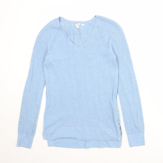 Gap Womens Blue V-Neck Cotton Pullover Jumper Size XS